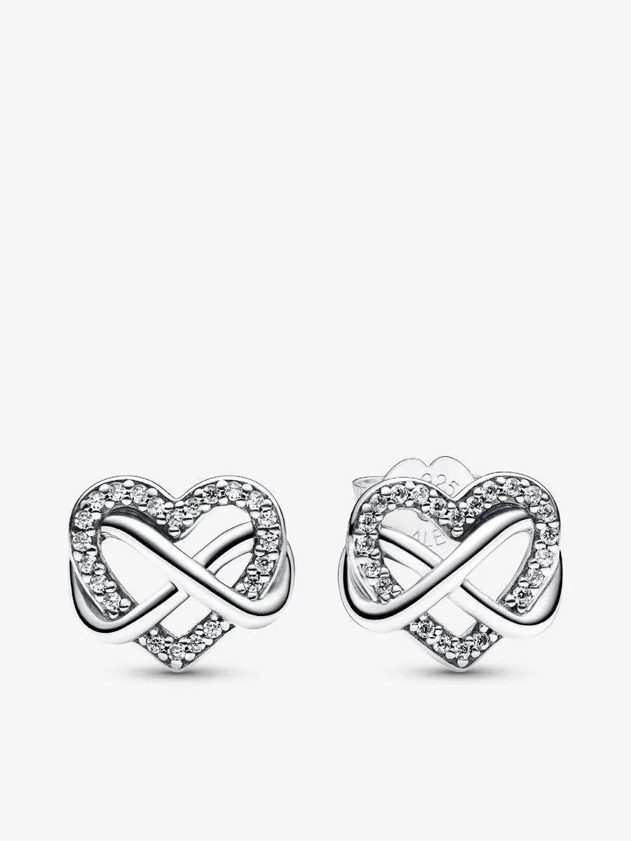 Pendientes de Botón Corazón Infinito Brillante