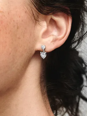 Pendientes de Botón Doble Corazón Brillante