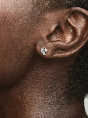 Pendientes de Botón Luna y Estrella Brillantes