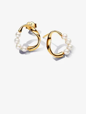 Conjunto de Regalo Pendientes y Collar Círculo Perla Cultivada de Agua Dulce