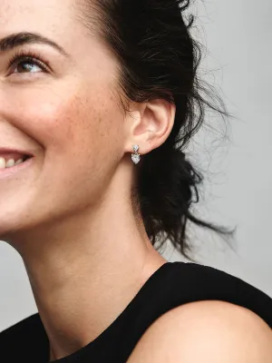 Pendientes de Botón Doble Corazón Brillante