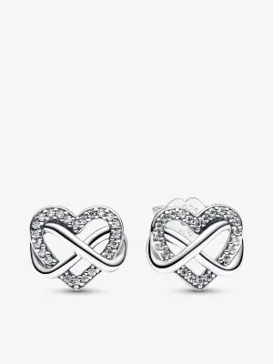 Pendientes de Botón Corazón Infinito Brillante