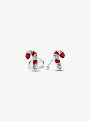 Pendientes de Botón Bastón de Caramelo Rojo brillante