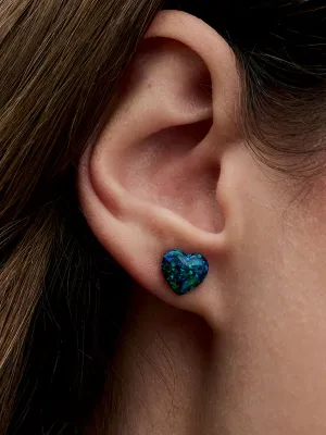 Pendientes de Botón Corazón Verde Opalescente