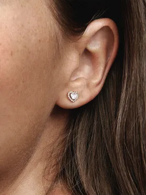 Pendientes de Botón Corazón Brillante en Relieve