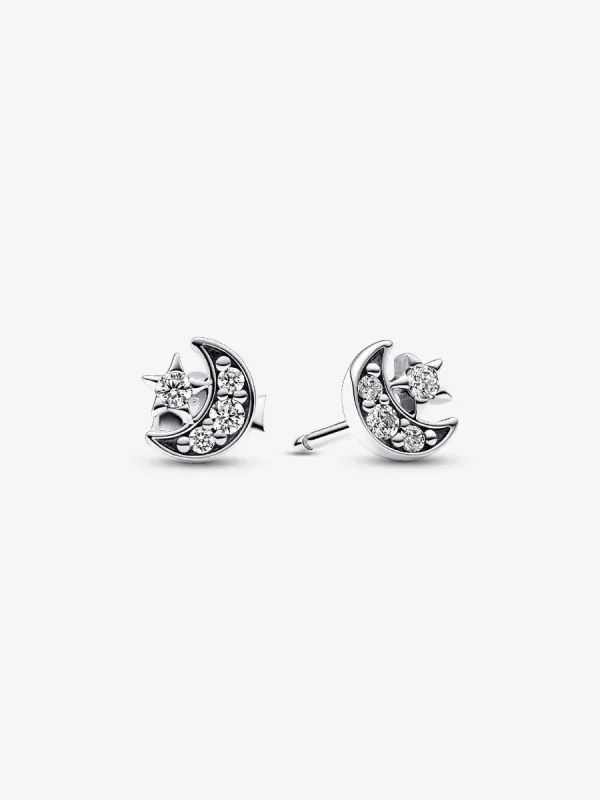 Product Pendientes de Botón Luna y Estrella Brillantes Image