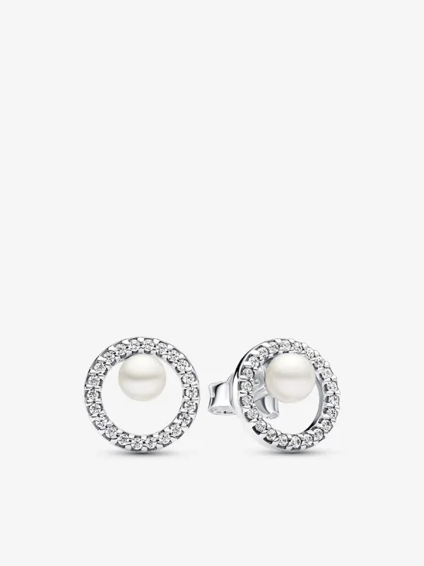 Product Pendientes de Botón Perla Cultivada de Agua Dulce Tratada y Halo de Pavé Image