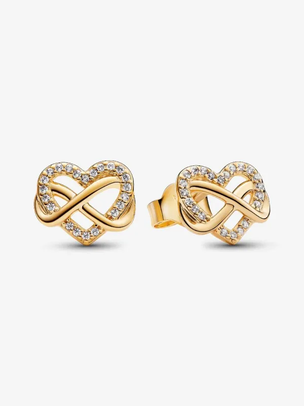 Product Pendientes de Botón Corazón Infinito Brillante Image